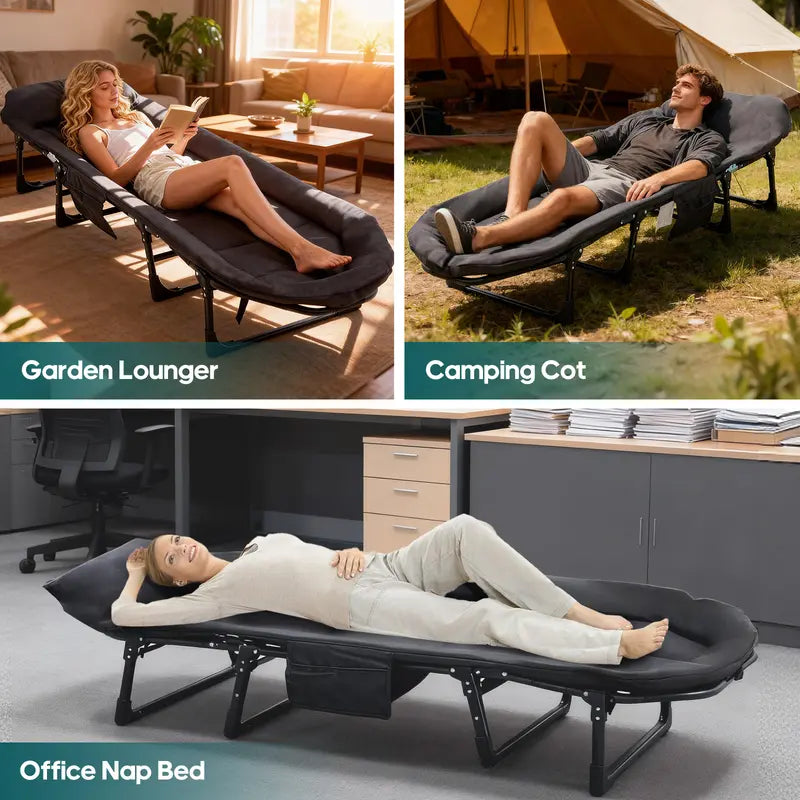 6-Position Adjustable Camping Cot with Mattress, 450lbs Capacity, Folding Portable Bed for Outdoor & Office.